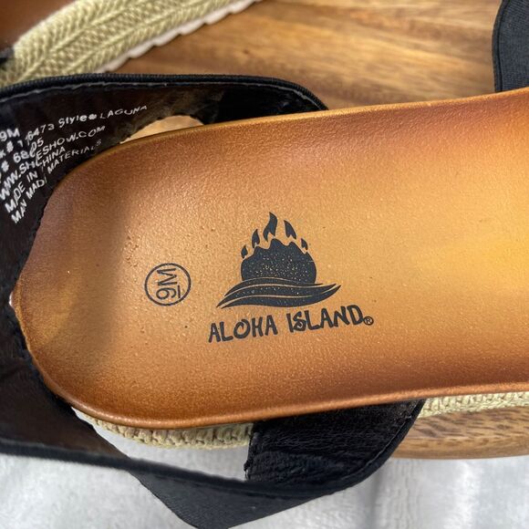 Aloha Island Shoes Womens 9M Black Stretch Slip On Sandal Espadrille Laguna - Picture 12 of 16